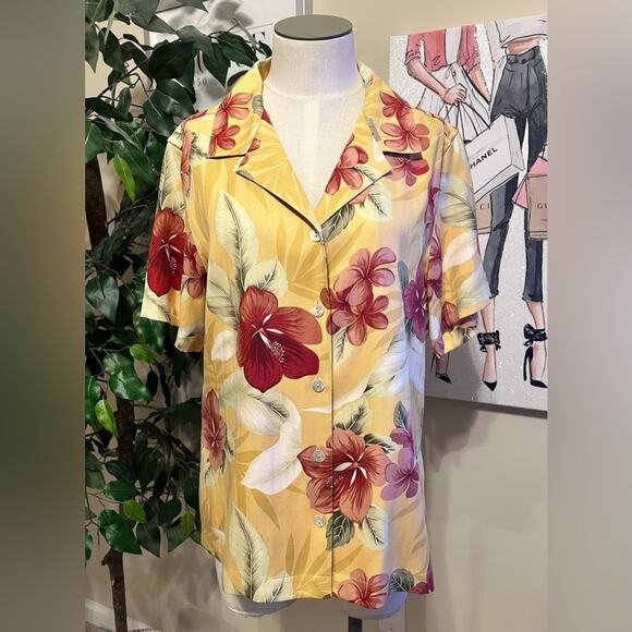 Tommy Bahama Womens Vintage Silk Floral Striped Button Down Shirt Size Medium - Picture 1 of 7